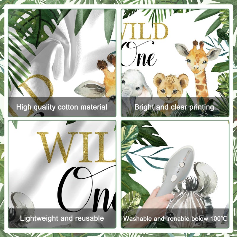 Mocsicka Safari Wild One Backdrop Safari Animal First Birthday Party Background Jungle Boy 1st Birthday Party Decorations Photography Background (7x5ft) - Image 3